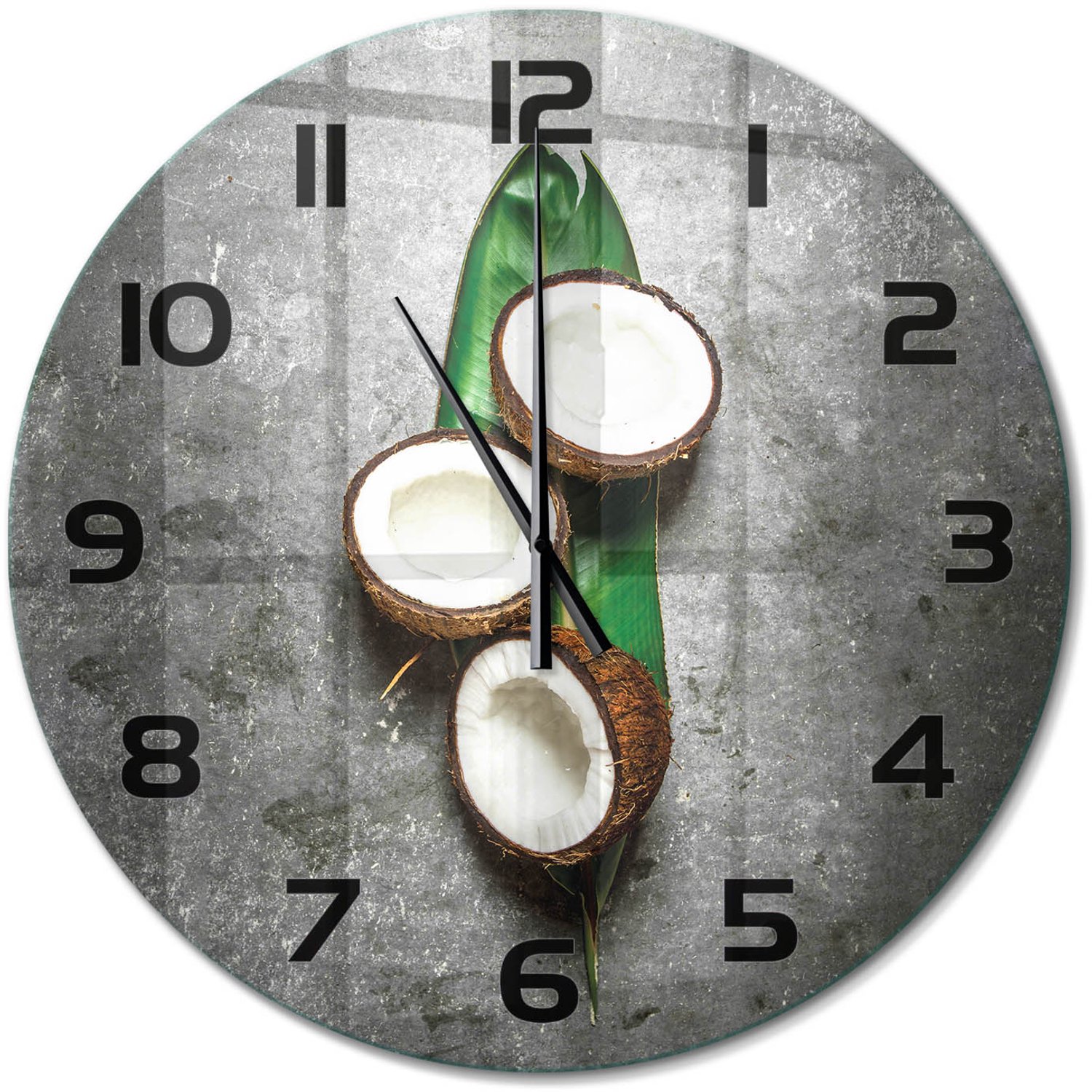 TULUP Wandklok - Een halve kokosnoot Wandklok Glas Decoratie - fi60 cm - Groente Gekleurde Glazen Klok - Zwarte handen - Ronde Klok - Klok Glas Met Opdruk - Moderne Wandklok Glas