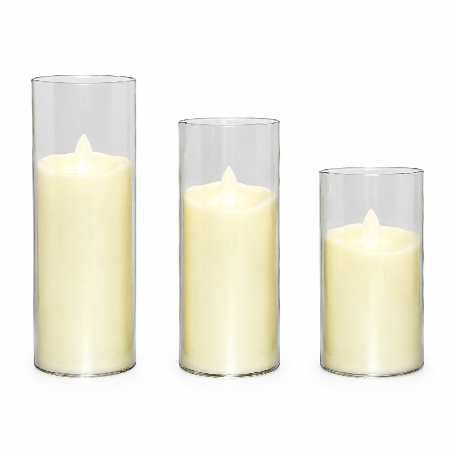 led kaarsen met bewegende vlam, 5 x 10 cm, grijs glas en golvende bovenrand, voor sfeerdecoratie, 12 per displaydoos