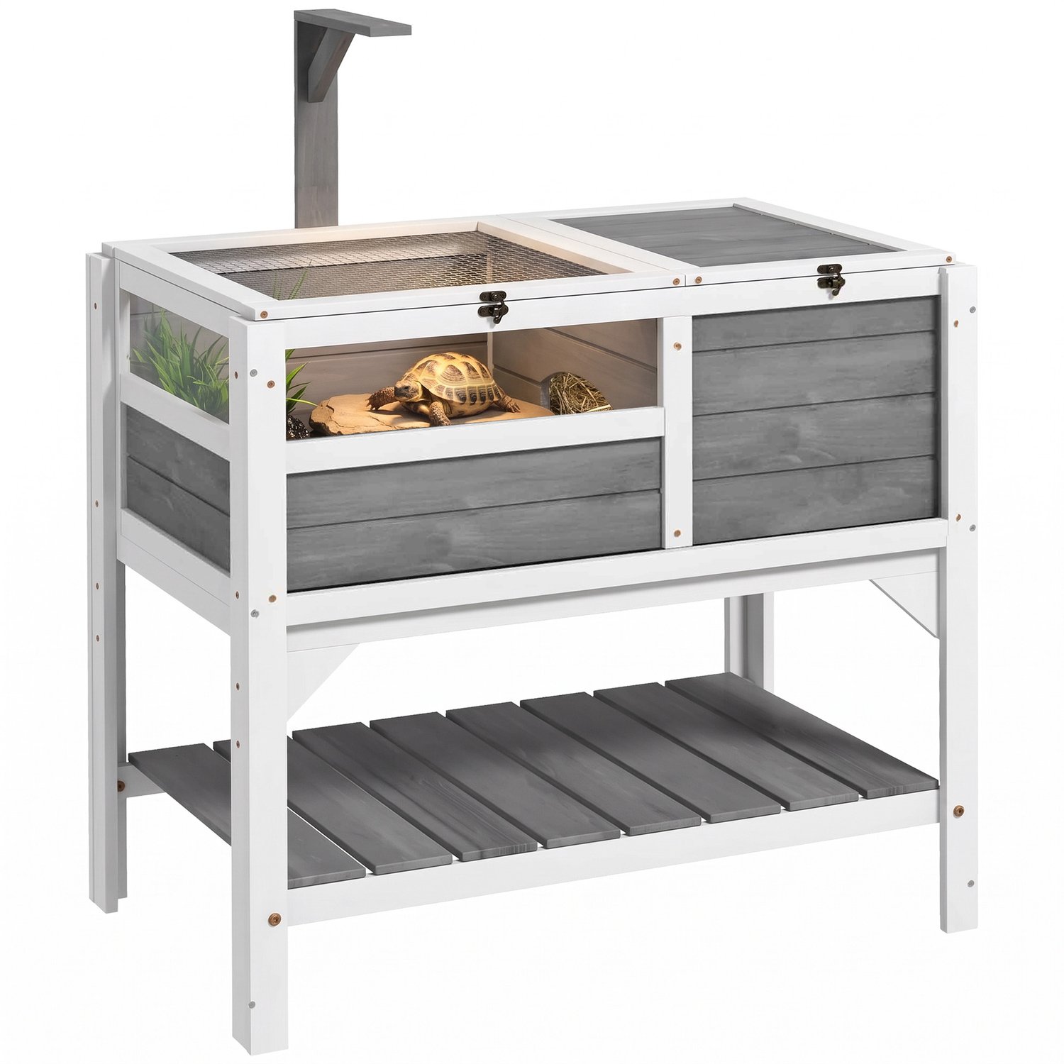 PawHut Tortoise House-Tannenholz, Metall-84L x 51B x 103H cm-Hellgrau