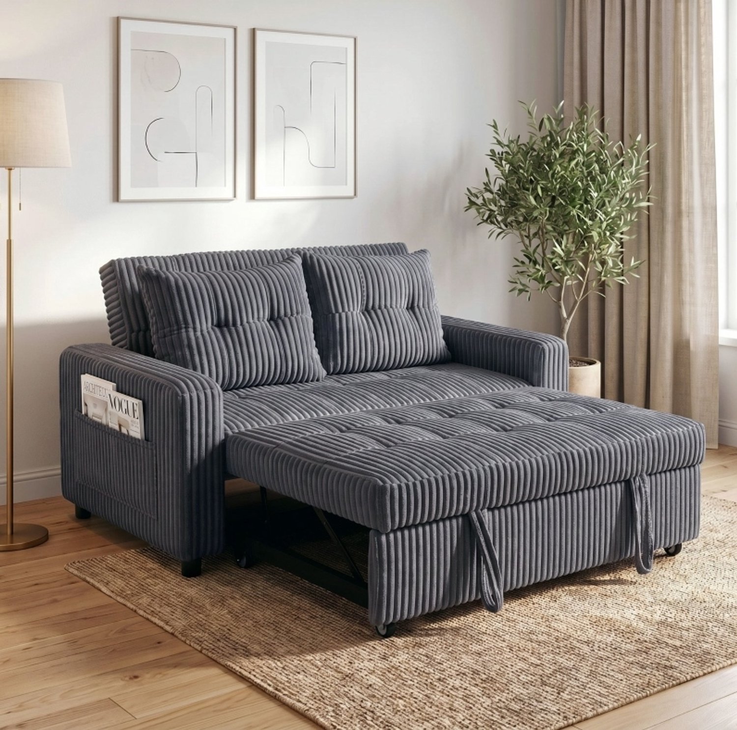 CHICFURN Slaapbank - Uitklapbaar - 3-in-1 - Donkergrijs