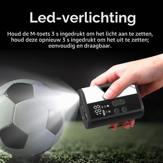 elektrische balpomp met 12 psi, 4000 mAh powerbank, LED-licht, auto-stop, compact. Ideaal voor voetbal, basketbal, volleybal - inclusief balpomp naalden — afbeelding 3