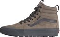 Bruine Vans Sk8-Hi sneaker zijaanzicht met 'Waterproof' opdruk en zwarte rubberen zool.