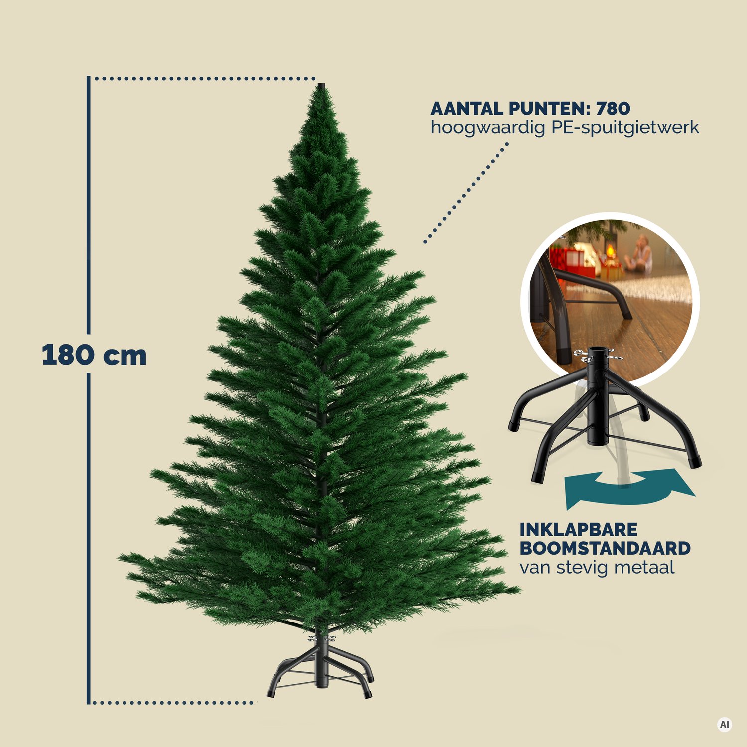Casaria Kunstkerstboom - Metalen Voet 780 Takpunten 180cm - Groen – foto 8