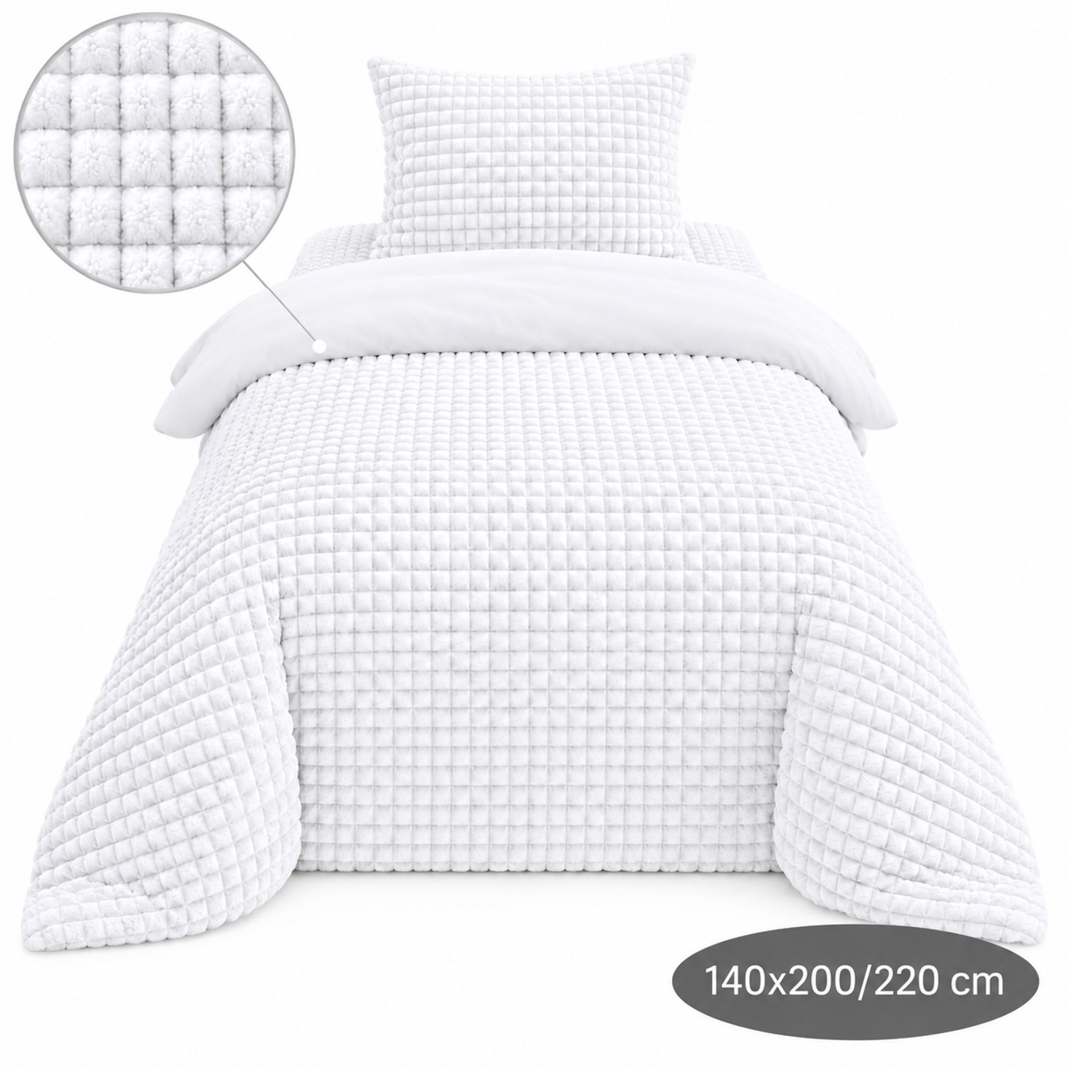 Roden Blue - Popcorn fleece dekbedovertrek set - 140x200/220 cm - Wit - Zacht - Anti-allergeen - Wasbaar