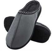 Olanly - Dames slippers - Warme slippers met pluche voering - Antislip zool - Grijs - 38-39 - Geschikt voor voetlengte van 24cm