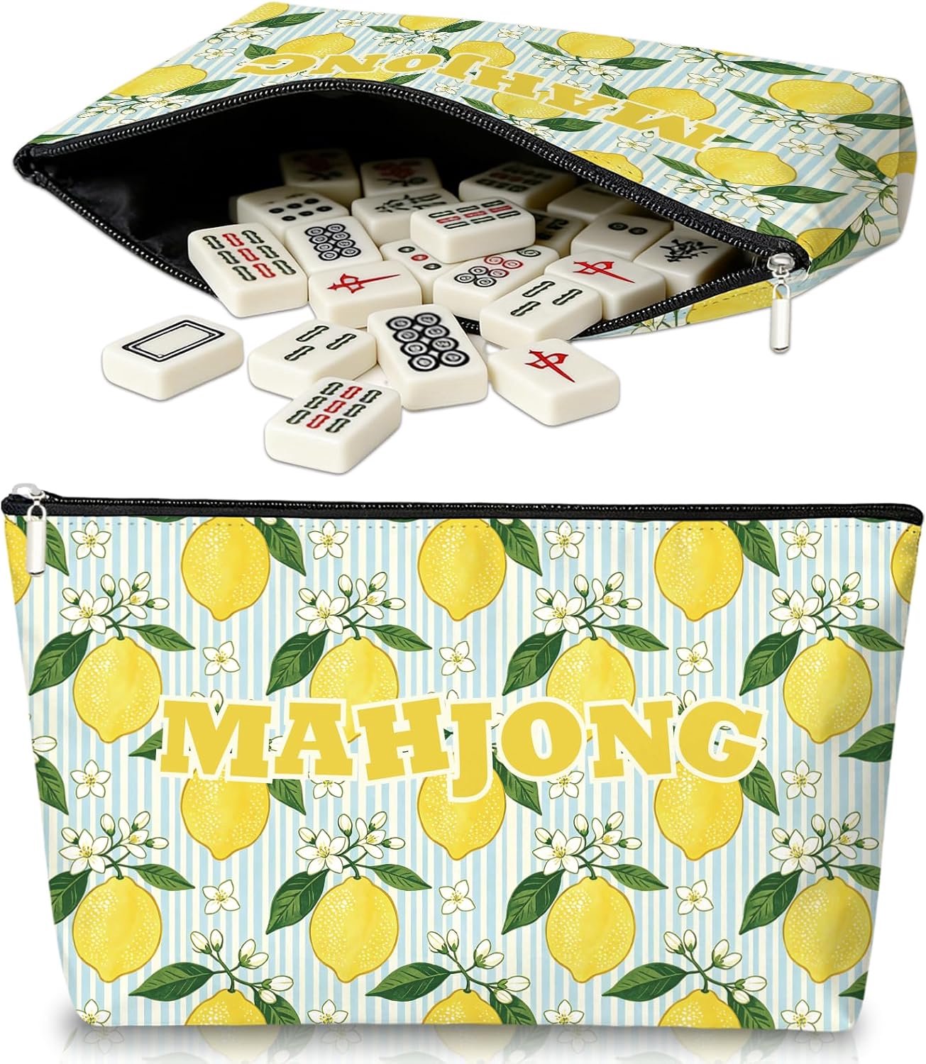 Mahjong Tas 33x20cm - Geel Fruit - Retro Citroen Bloemen Motief - Draagbare Reistas voor Mahjong Liefhebbers - Vemera
