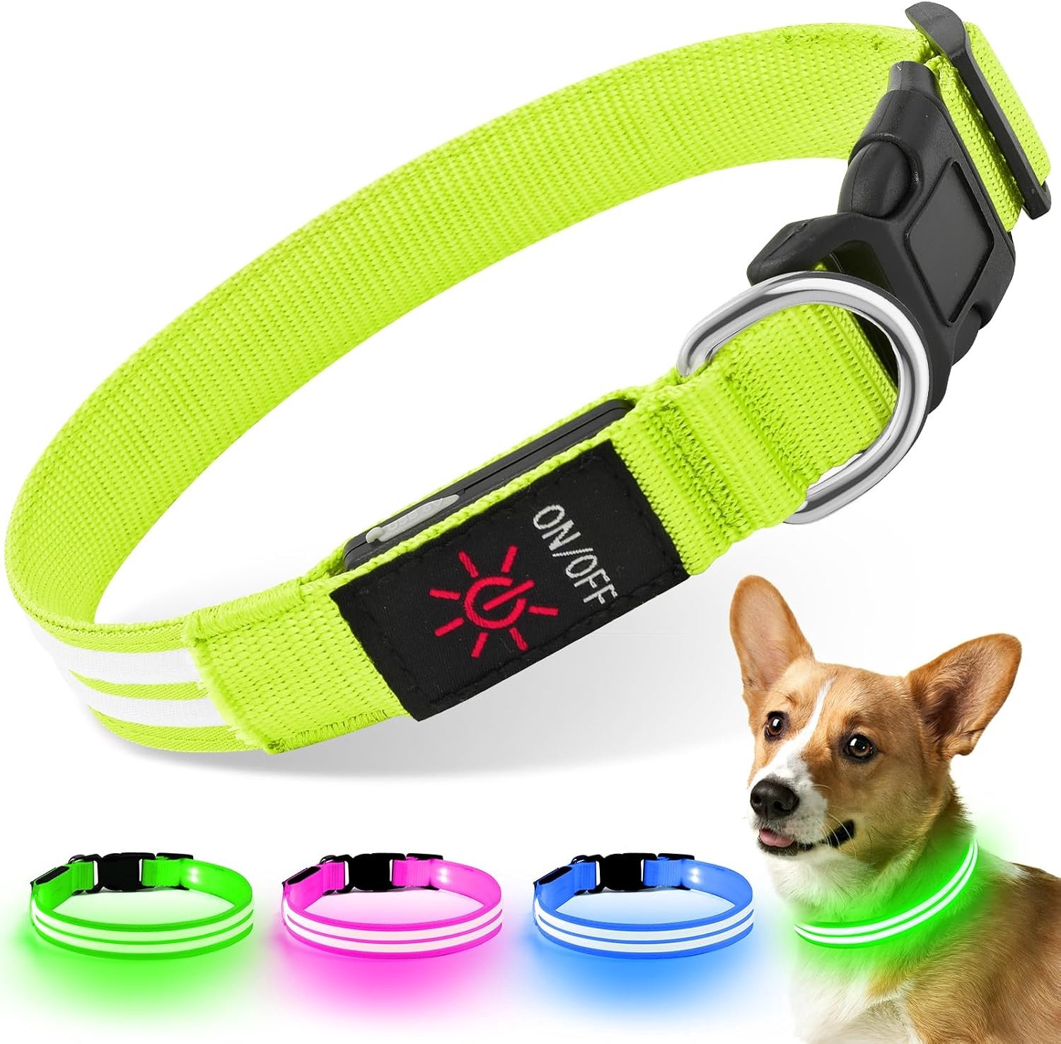 LED-halsband voor honden, 3 lichtmodi, groen, S