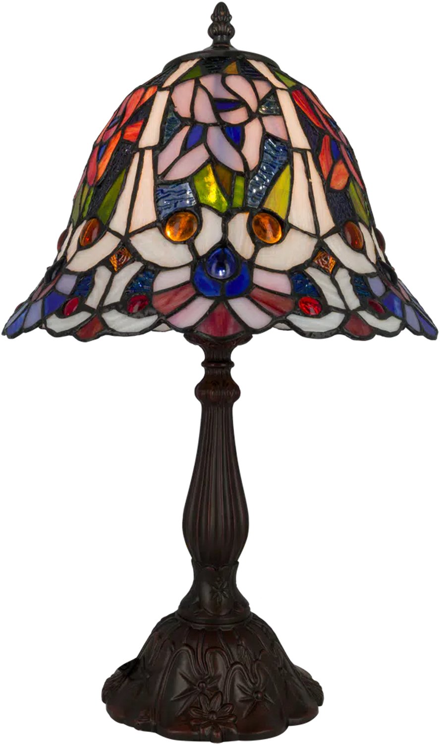 Tiffany tafellamp Art Nouveau - Rood-crème-blauw - Ø 29,5 - Glas in lood - Warm licht - Sierlijk | RORUVERA