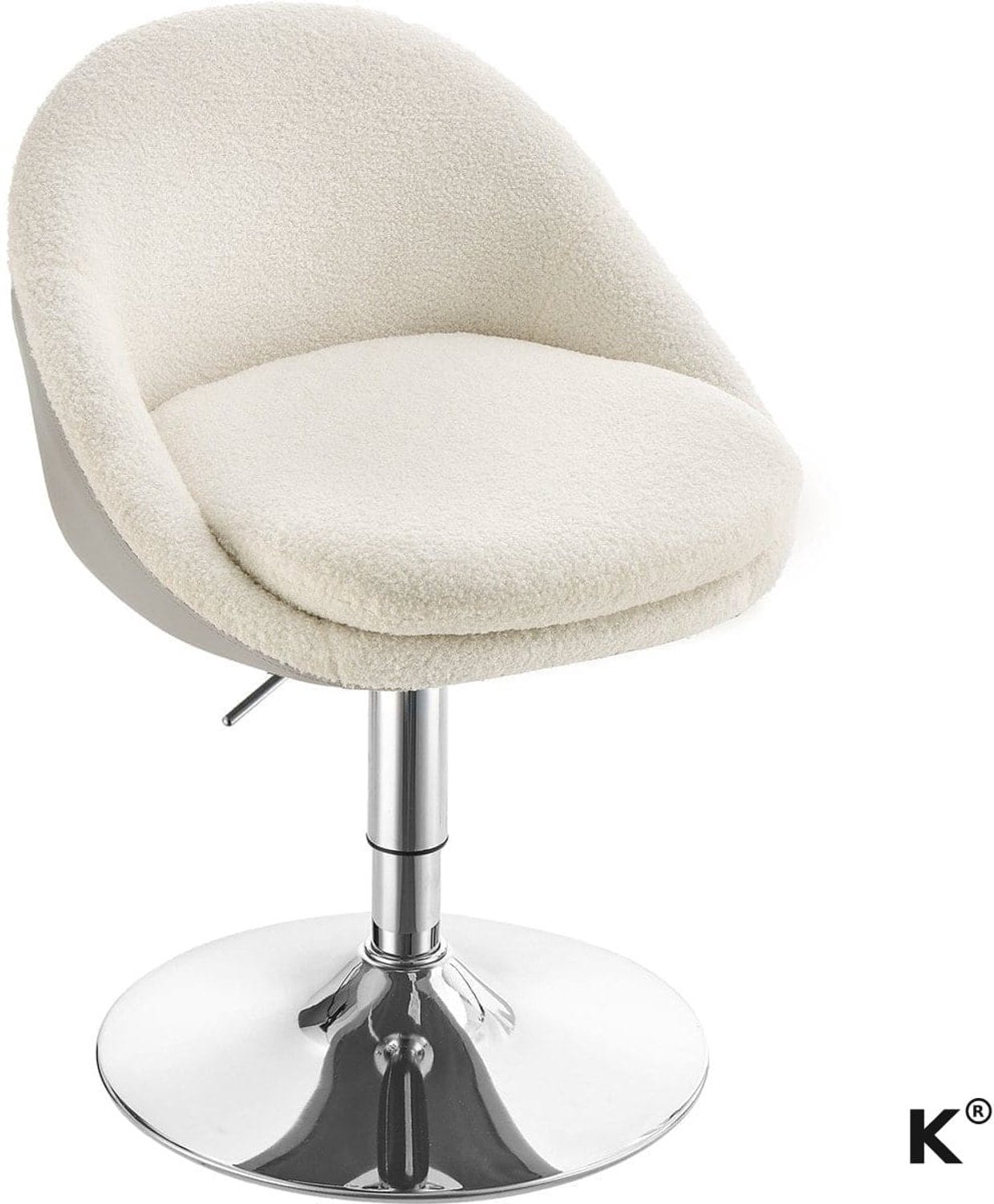 Klarven Barkruk Fluweel Wit - Verstelbare Chaise - Bar Stool - In Hoogte Verstelbaar, 360° Draaibaar - Draagvermogen 120 kg