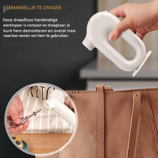 Draadloze Handmixer – Elektrische Mini Garde met 4 Snelheden – Handgarde voor Eieren, Melk, Saus en Beslag – Wit van QTTVBTNA — afbeelding 5