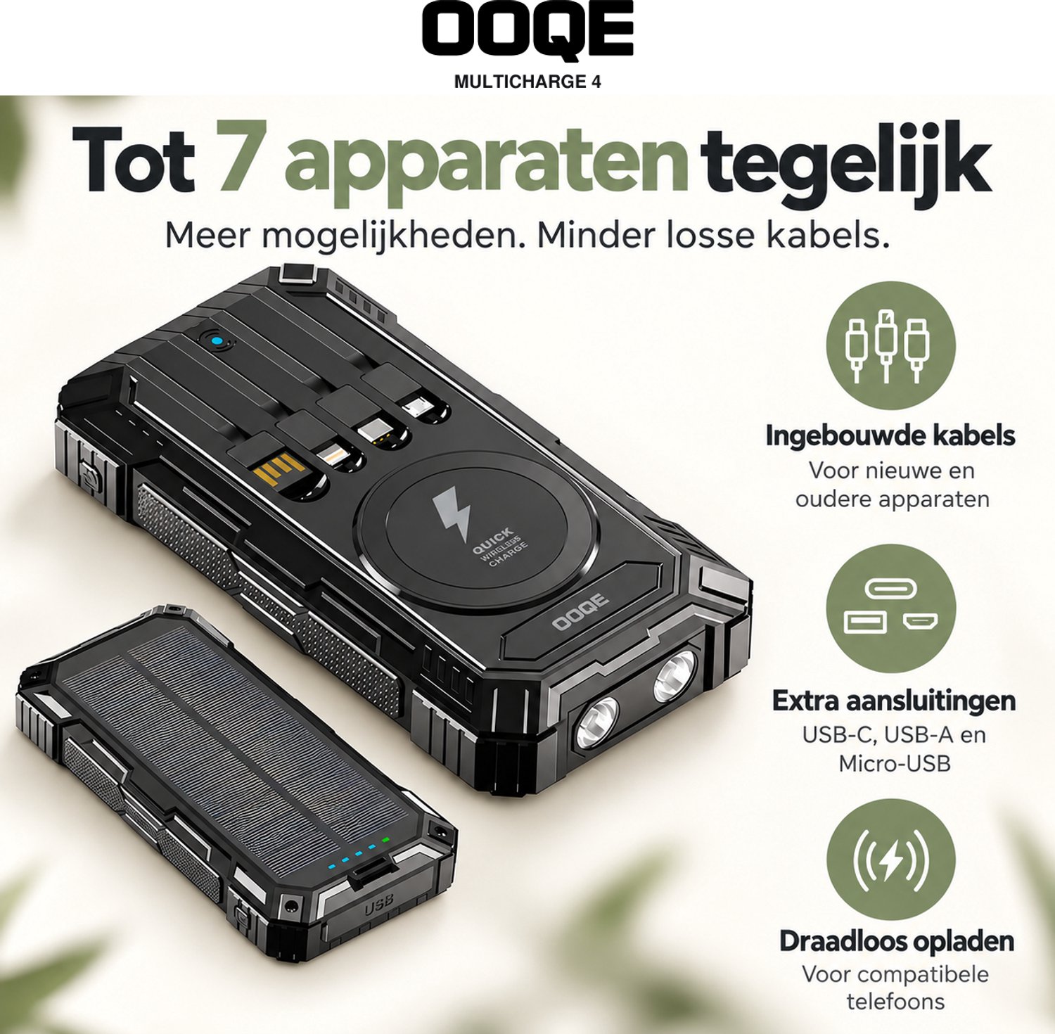 OOQE MultiCharge 4 - All-in-One Solar Powerbank | Powerbank - afbeelding 3
