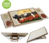 Cesulan Puzzeltafel met lades 1500 stukjes - Draaibaar, Kantelbaar en in Hoogte Verstelbaar - 4 Uitschuifbare Lades - Antislip Puzzelplank van Flanel - 84 x 61,5 cm oppervlak - Inclusief Cover