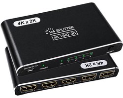 4K HDMI-splitter UHD-verdeler - HDMI-splitter 1 in 4 Out Tegelijkertijd 4K 3D UHD 1080P voor HD TV/Fire Stick/Xbox/PS3/PS4