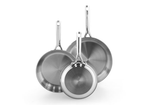 BK Sparkling Uncoated Koekenpannenset 3-delig - 20/24/28 cm - Zonder antikleeflaag - Inductie pannenset - RVS - Ovenbestendig tot 230°C - Zilver