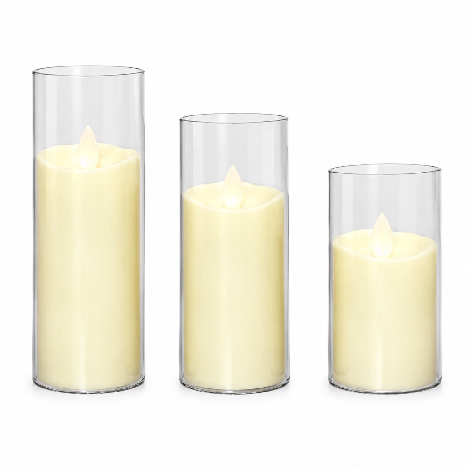 SWGOTA led kaarsen met bewegende vlam, 5 x 10 cm, glazen omhulsel en golvende kaarsrand, 12 per displaydoos Ivoorwit