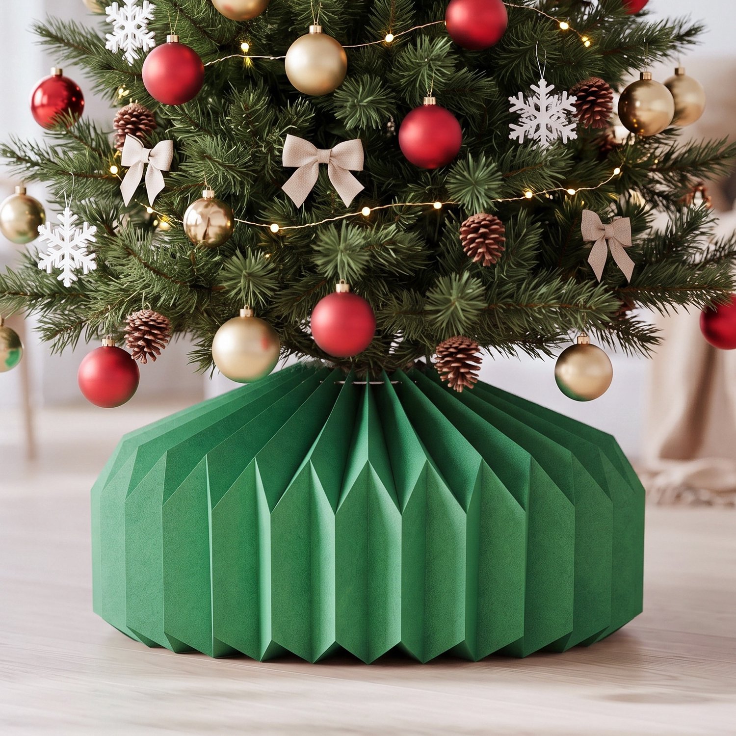 Soontrans Kerstboomrok van Karton, Opvouwbare Kerstboomkraag met 3D Honingraatstructuur, Kerstboomdecoratie voor een Feestelijke Kerstsfeer, Decoratieve Kerstboomvoet voor Kerstdecoratie, Model A, Groen