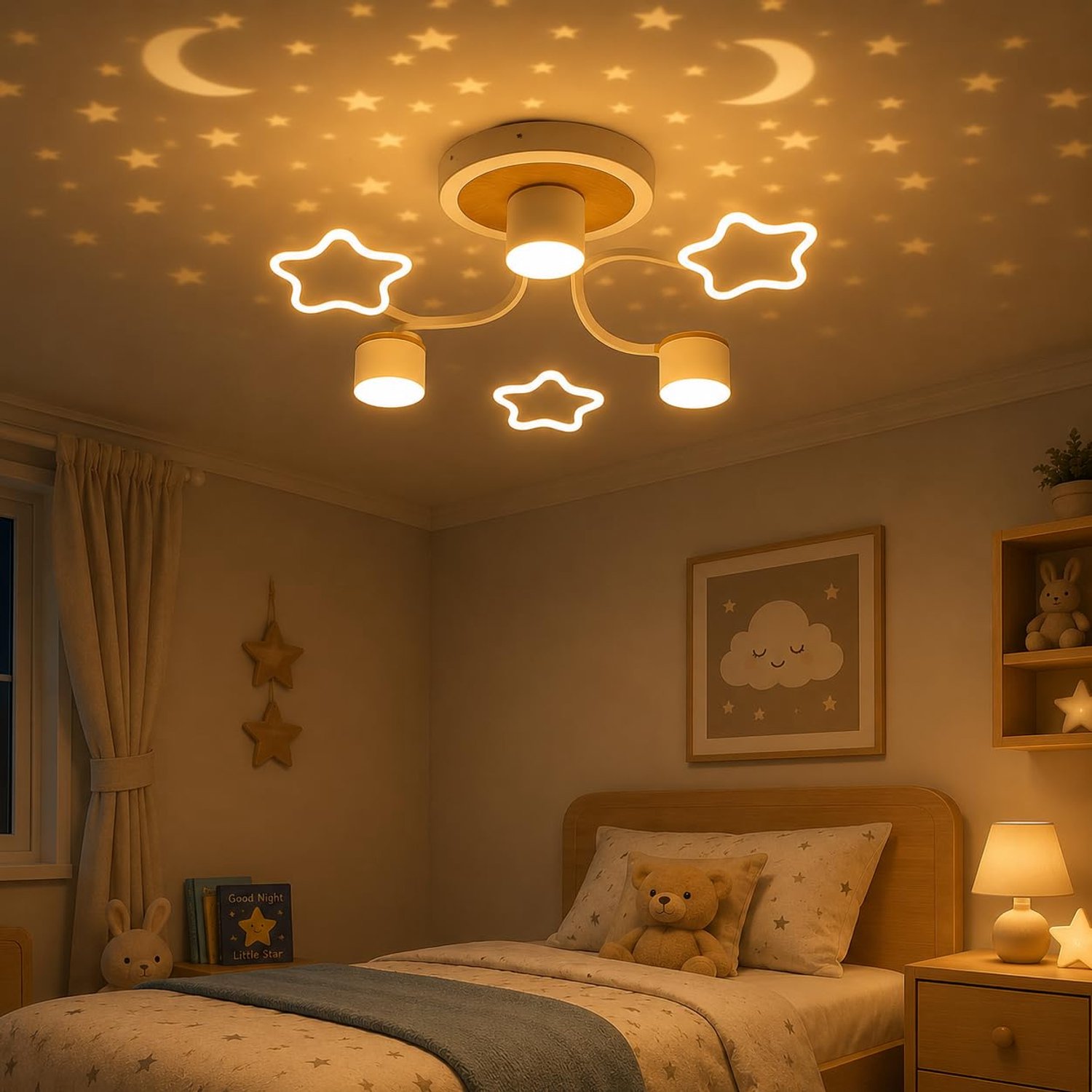 Epochglo LED Plafondlamp Sterren met Afstandsbediening - Kinderkamerlamp met Sterrenprojectie - 60 x 60 x 43 cm - 27W 2160 LM - Dimbaar 3000-6500K - Nachtlampstand - Geheugenfunctie - Timer - Plafonniere voor Kinderkamer & Slaapkamer