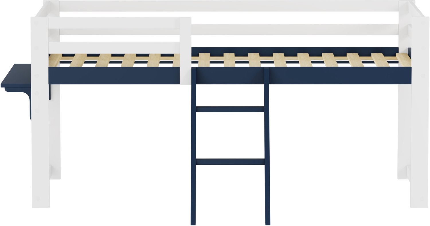 WUVRIE Hoogslaper 90x200 cm - Met uitvalbeveiliging, ladder en zijtafel - Wit/blauw