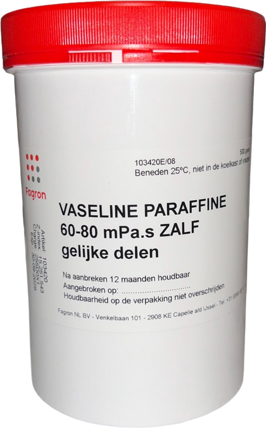 Fagron Vaseline Paraffine 60-80 in Gelijke Delen (500 gr)