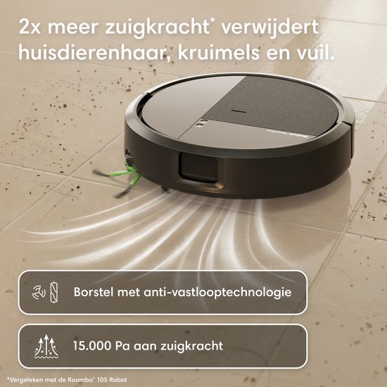 iRobot – Roomba® 115 Combo Robot - Robot stofzuiger met dweilfunctie – 15.000 Pa - Zwart
