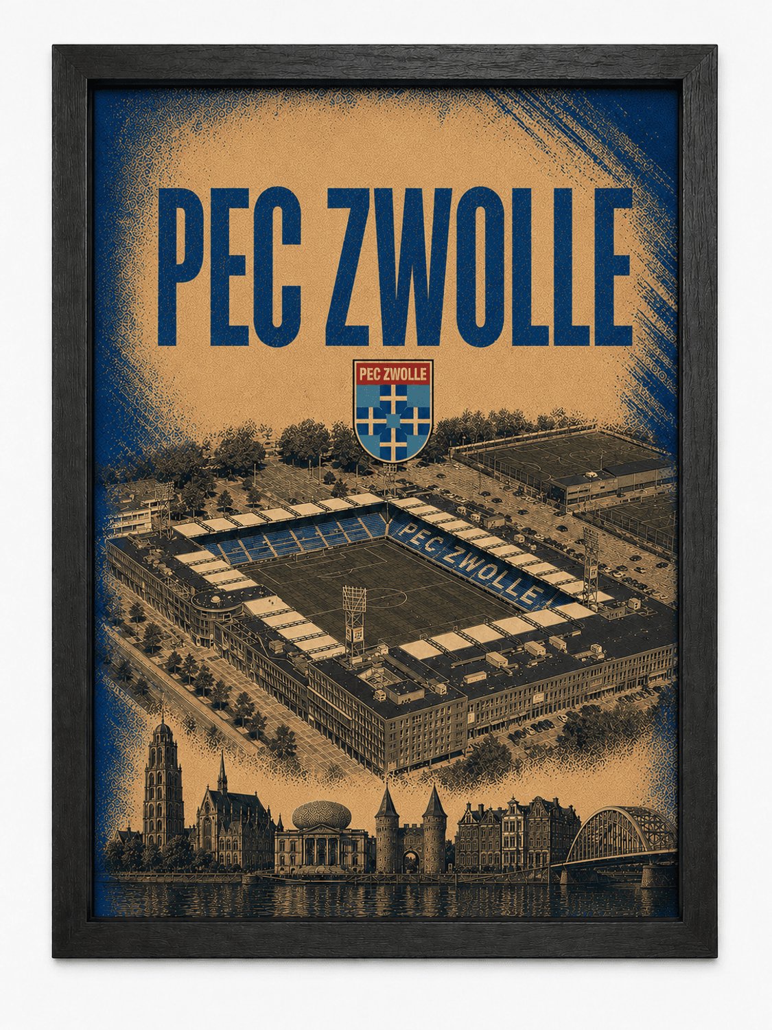 Joshimo PEC Zwolle Retro Poster | Voetbal Vintage Art Print | Inclusief Zwarte A3 Lijst