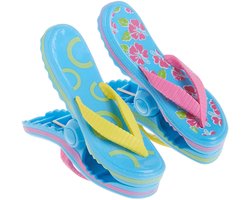 O2COOL Boca Clips - Handdoekclips en Handdoekklemmen voor Ligbed en Strandstoel - Set van 2 - Extra Stevig met Brede Opening - Weerbestendig en Kleurvast - Ook voor Zwemkleding en Waslijn - Flip Flop Hibiscus - Slipper - Blauw