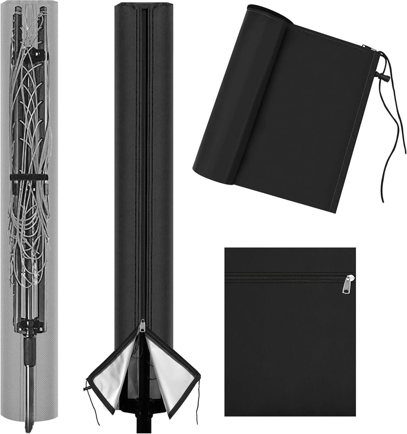 Ultiluxe Beschermhoes droogmolen - Droogmolen hoes - Hoes voor waslijn - Bescherming tegen regen - 420d oxford rits - Trekkoord waterdicht - Voor dagelijks gebruik - Zwart - 165 x 16 x 16 cm