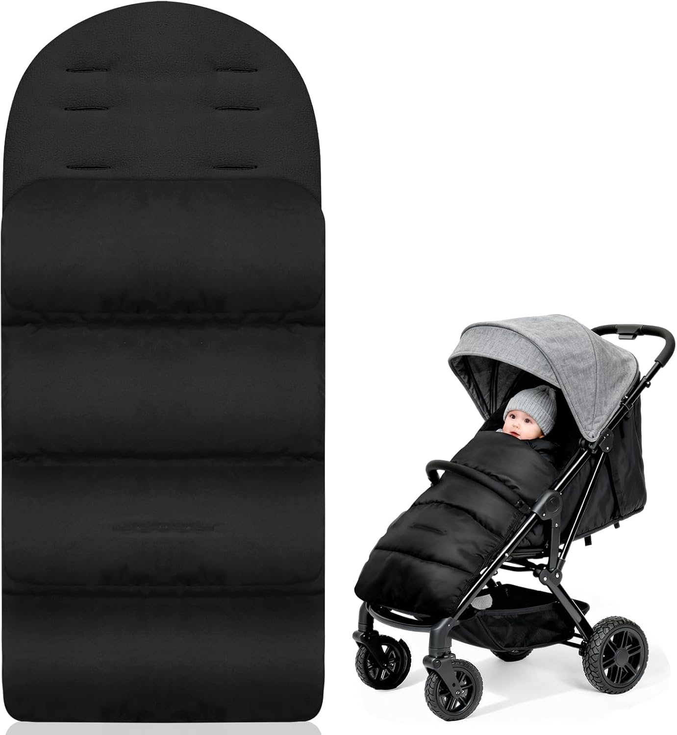 Ultiluxe® Voetenzak kinderwagen - Warme kinderwagenzak - Baby voetenzak - Bescherming tegen kou - Waterafstotend oxford zachte fleecevoering - Dubbele rits 5-puntsgordel - Zwart - 84 x 40 cm