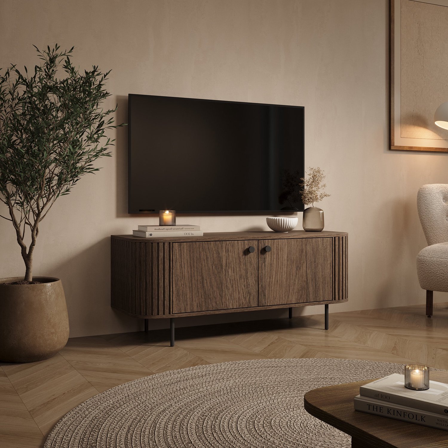 MEUBELLA Olivea - TV-Meubel - Walnootpatroon - 123x43x50 cm Bruin
