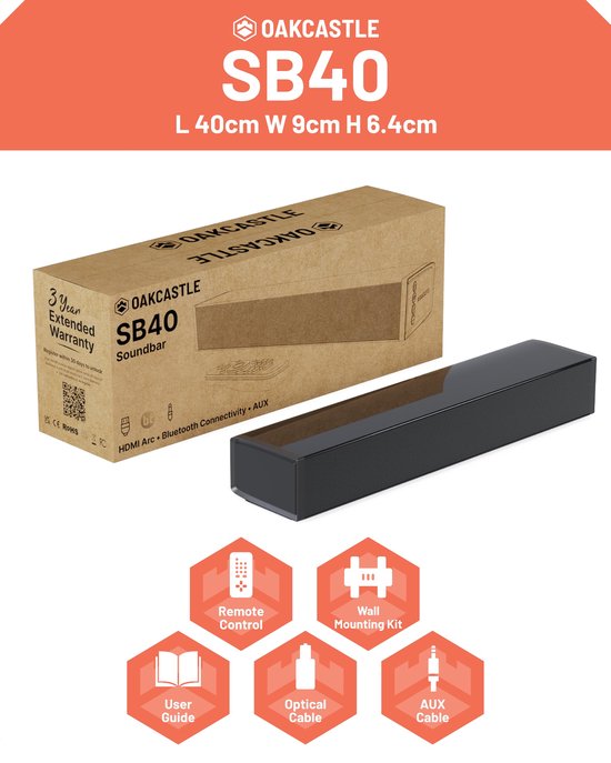 soundbar voor tv | Bluetooth mini-soundbar | 60W 2.0 tv-luidspreker | pc gaming-soundbar | HDMI ARC soundbar met AUX | inclusief muurbeugel en afstandsbediening — afbeelding 5
