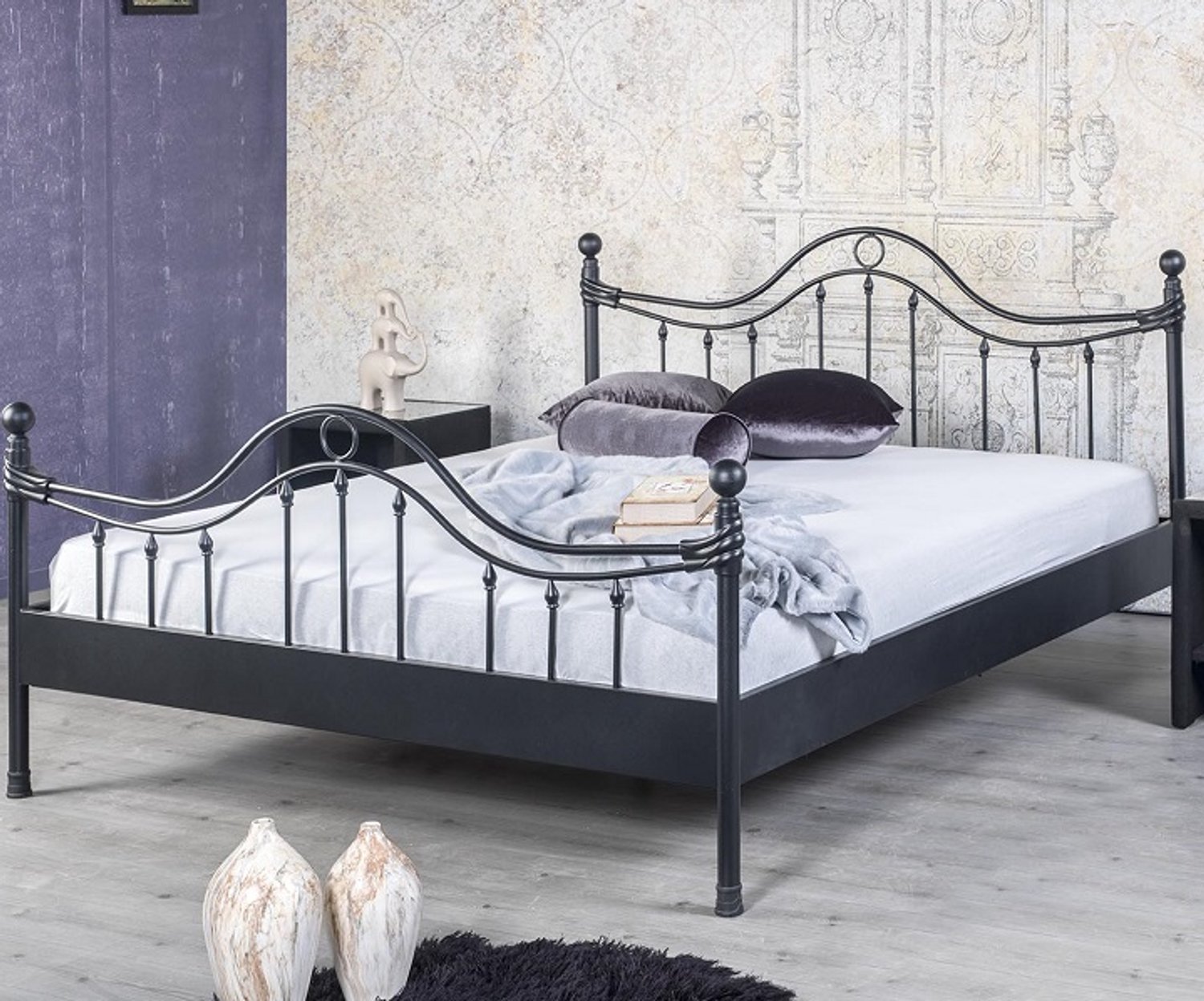 Bed Box Wonen Lorena metalen bed Zwart 140x210 cm