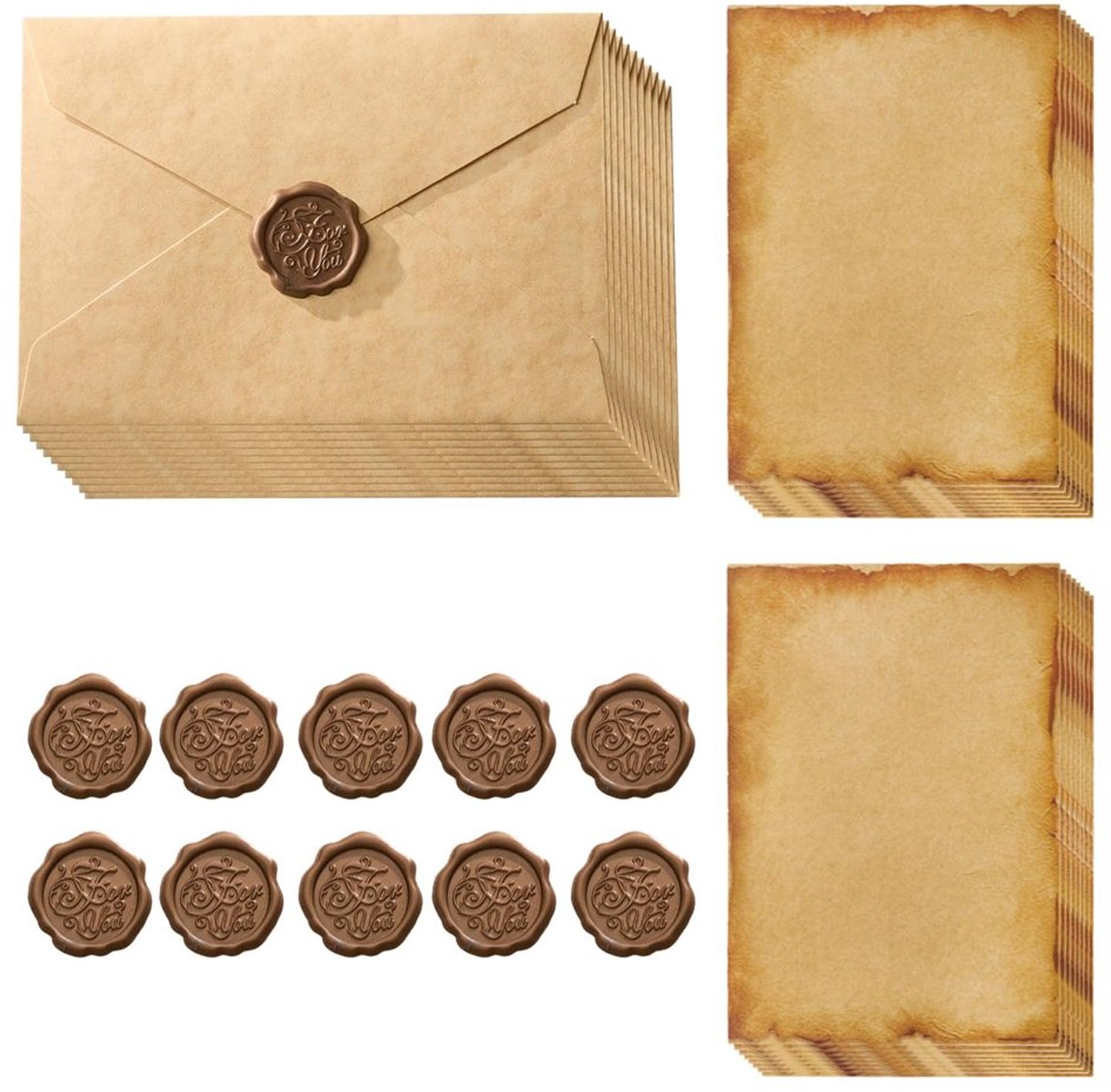 36-delige Vintage Briefpapier Set met Enveloppen en Wasstempels