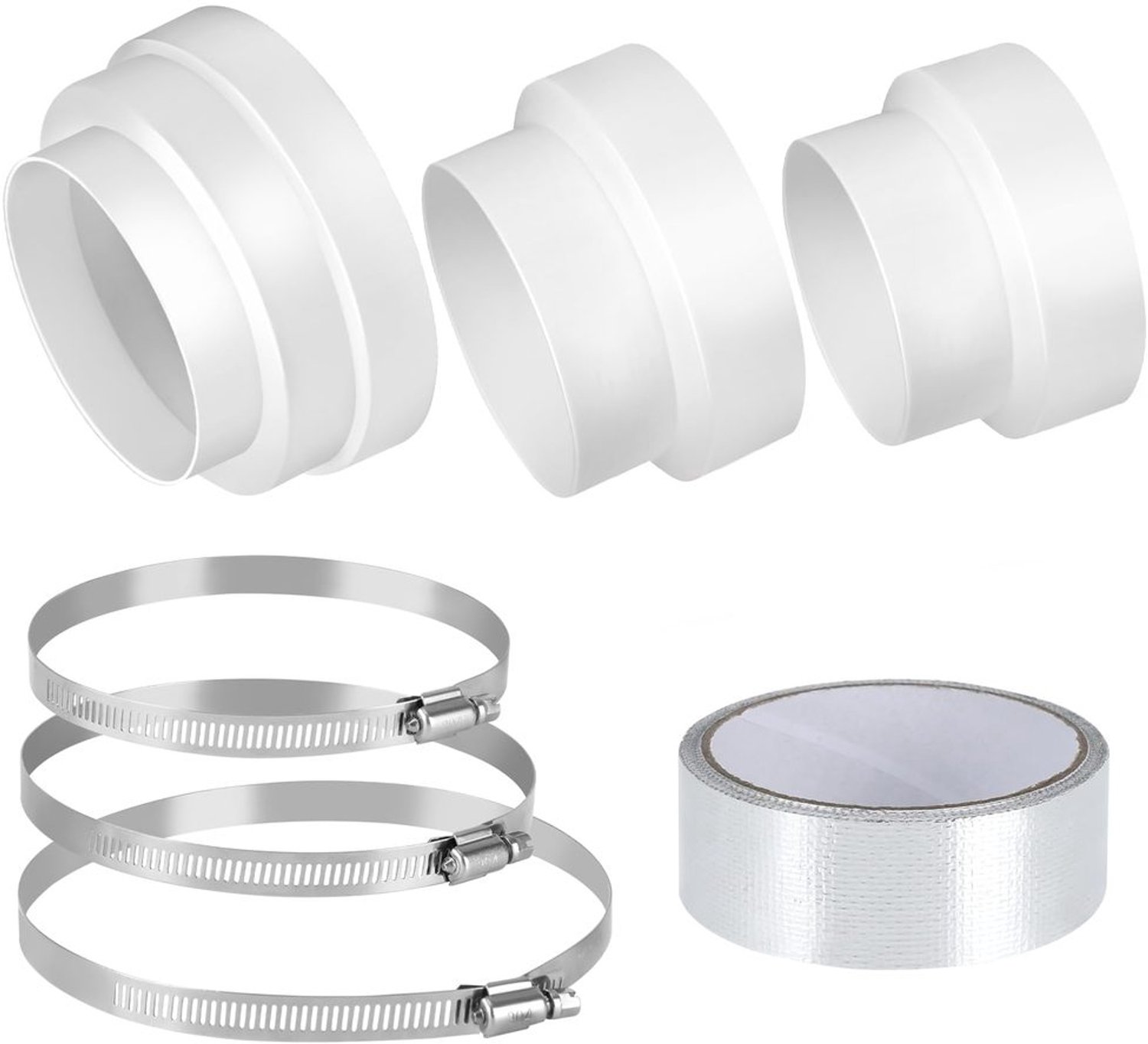 Set van 3 Afvoerslang Adapters met RVS Slangklemmen