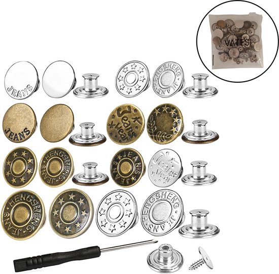 Jeansknopen 32 Stuks - 17 & 20 mm - Knopen voor Kleding - Broekknopen - Inslagknopen - Brons en Zilver — cadeau in Cadeau-ideeën - foto 6