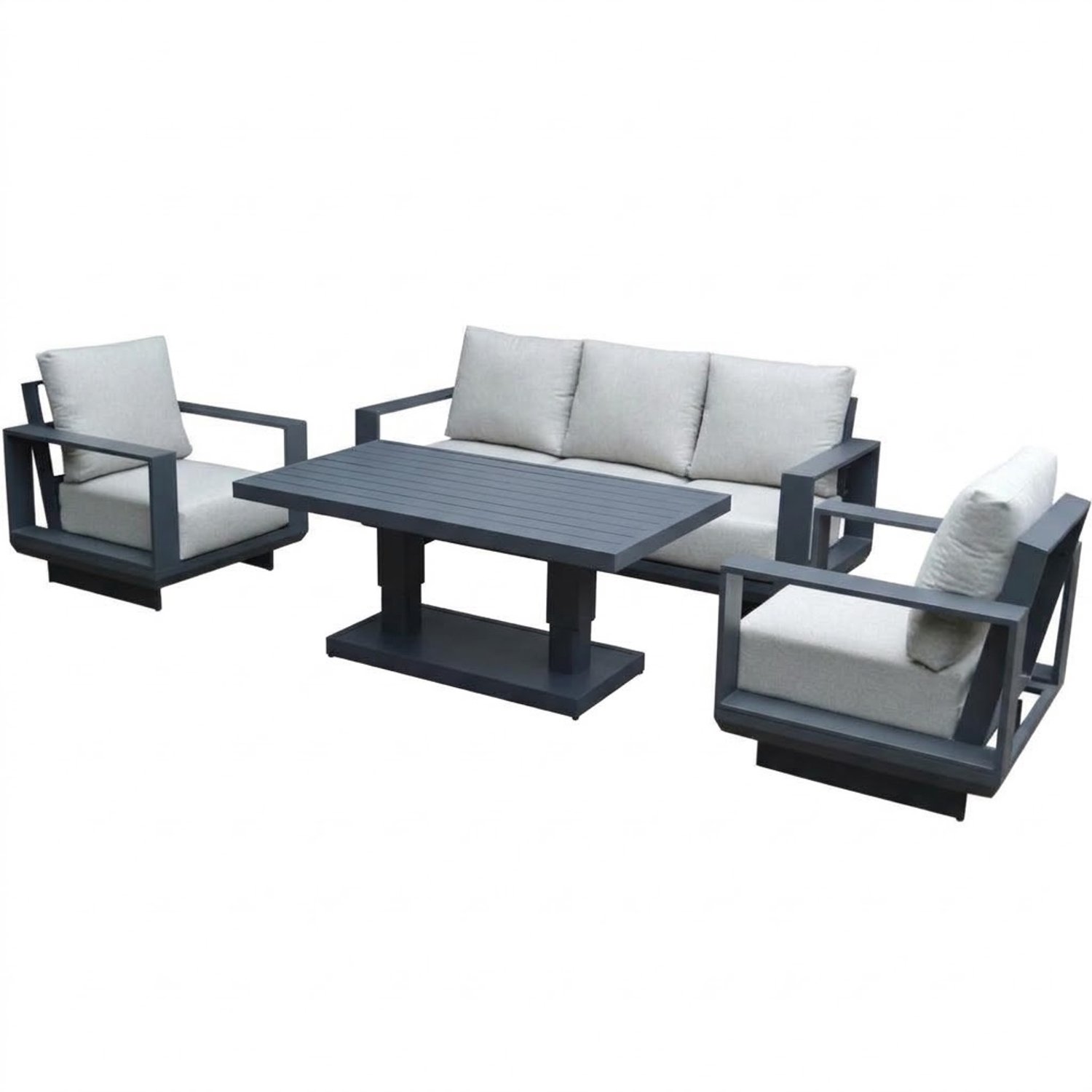 AVH-Collectie Avellino stoel bank dining loungeset 4 delig met verstelbare tafel antraciet Antraciet, Grijs