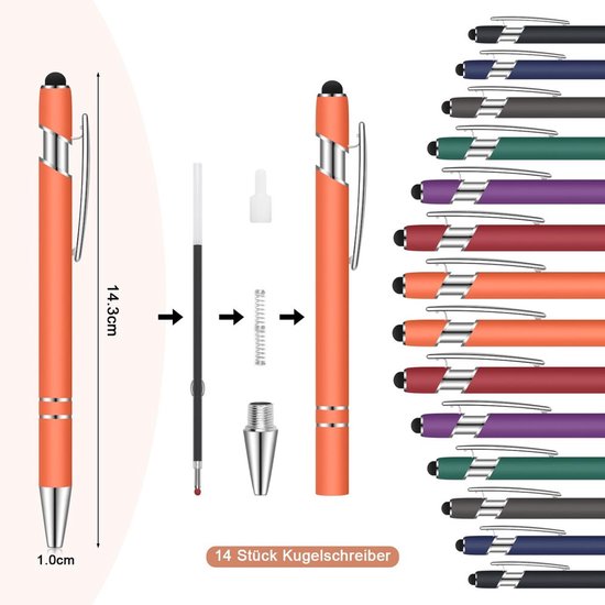 Set van 14 2-in-1 Balpennen met Stylus en 28 Navullingen — afbeelding 5