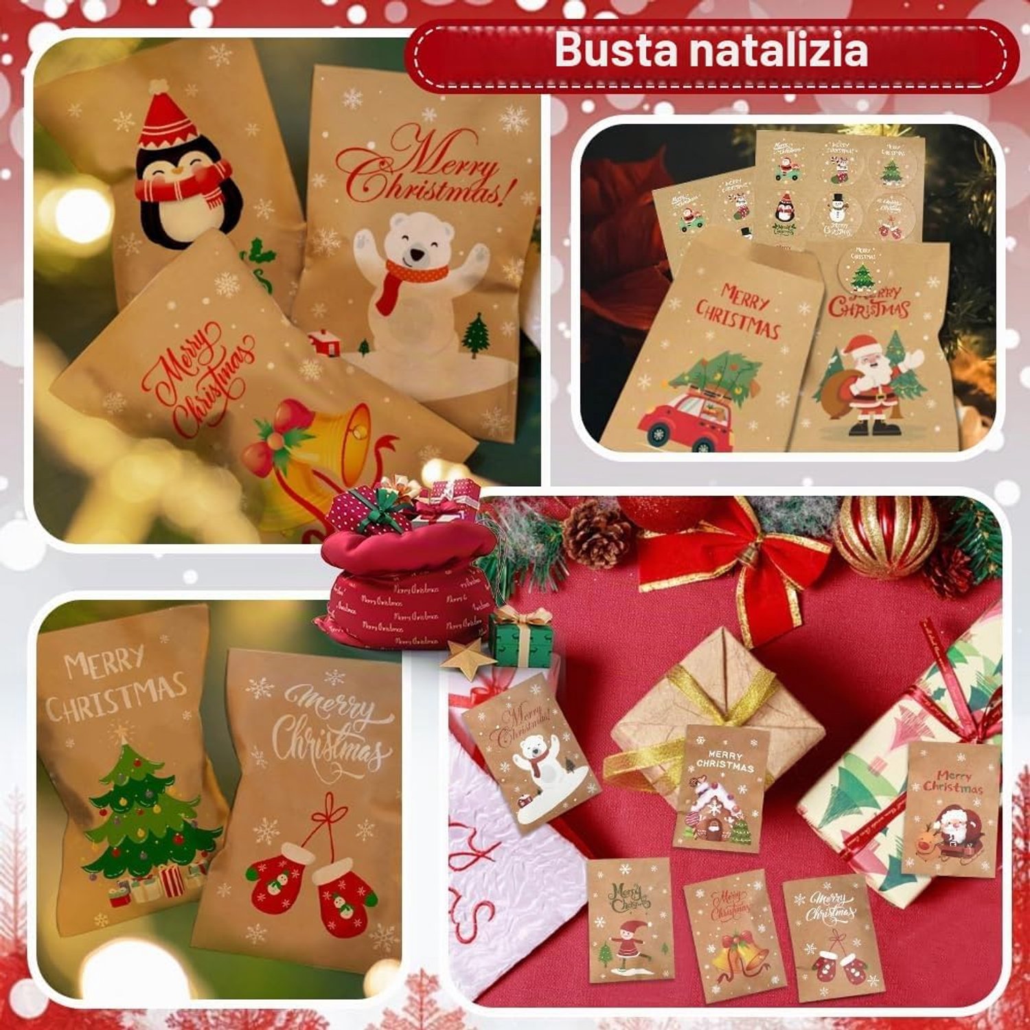 Kerstcadeauzakjes - 48 Stuks - Papieren zakjes - Kerstzakjes - Papieren Tassen - DIY Adventskalender - Kleine cadeautasjes - Mini Kerstgiftzakjes met Stickers - Snoepzakjes voor koekjes, bonbons, chocolade en andere feestartikelen - 11 x 7,7 cm – foto 2