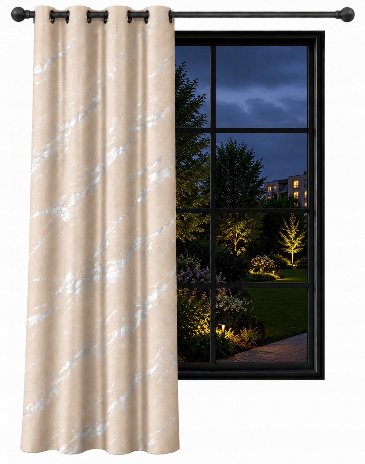 NOW-ART Veloursgordijn - 140 x 250 cm - Beige met zilverkleurige details - Met ringen Beige;Zilver