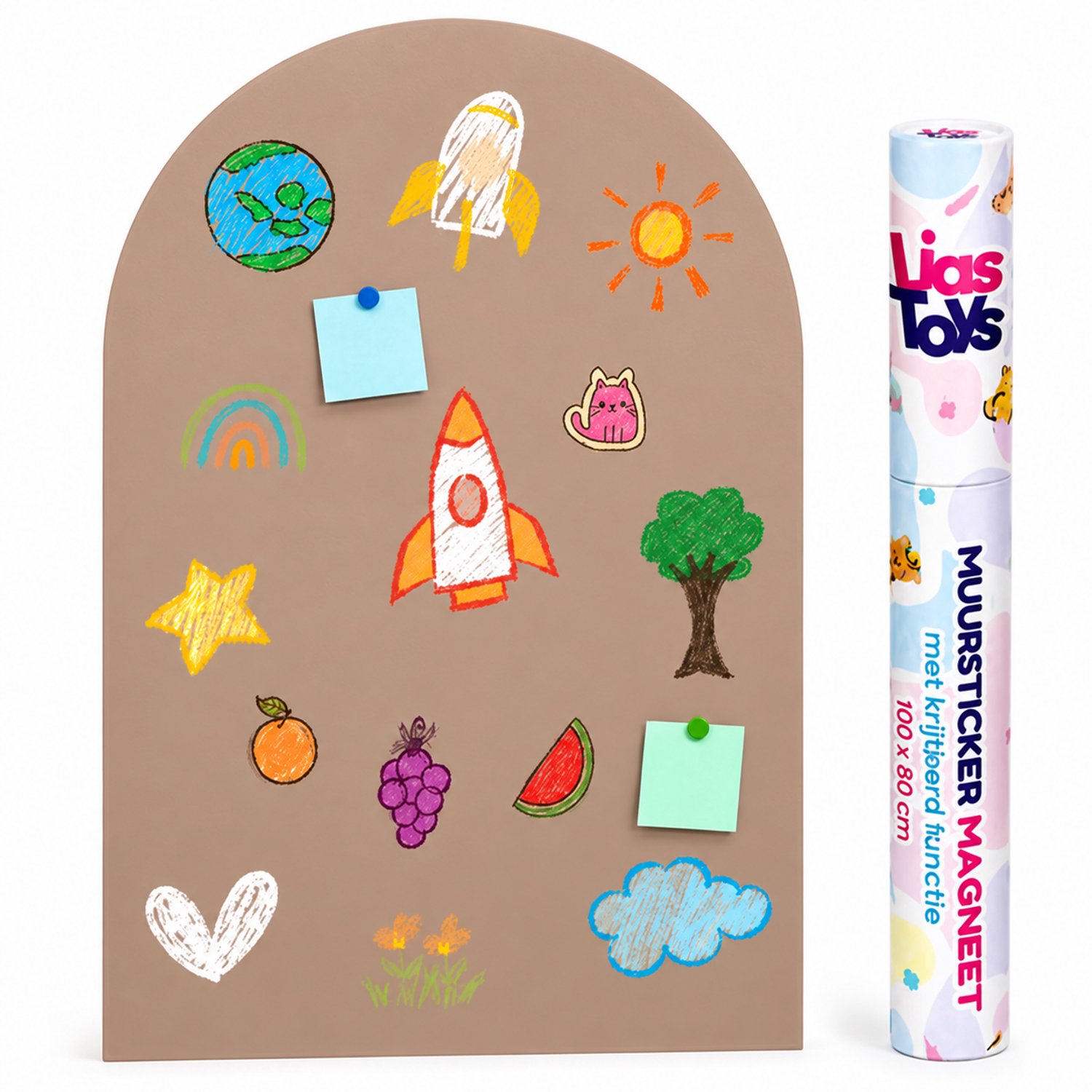 LiasToys Magnetische Muursticker met Krijtbordfunctie – 100 x 80 cm – Magneetbord Muurboog – Bruin — afbeelding 6
