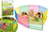 Konijnenren – knaagdierren – Flamingo Ren Meerkleurig – Ø84,5cm hoogte 23cm – 8 panelen – metaal – 1 deur met haaksluiting – opvouwbaar – voor kleine knaagdieren – binnen en buiten
