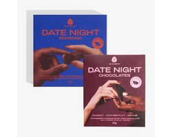 Date Night Chocolade Duo | Lustverhogende Chocolade voor Koppels | Pure Chocolade met Aardbei + Bonbons met Karamel | 100% natuurlijk | Inclusief Truth or Dare Spel | 2 Verpakkingen