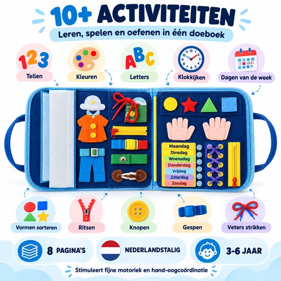 Schepers® Busy Board – Montessori Activiteitenboek – Nederlands – Educatief & Motoriek Speelgoed – Rugzak – 8 Pagina’s – 3 t/m 6 Jaar – Roze van Schepers — afbeelding 5