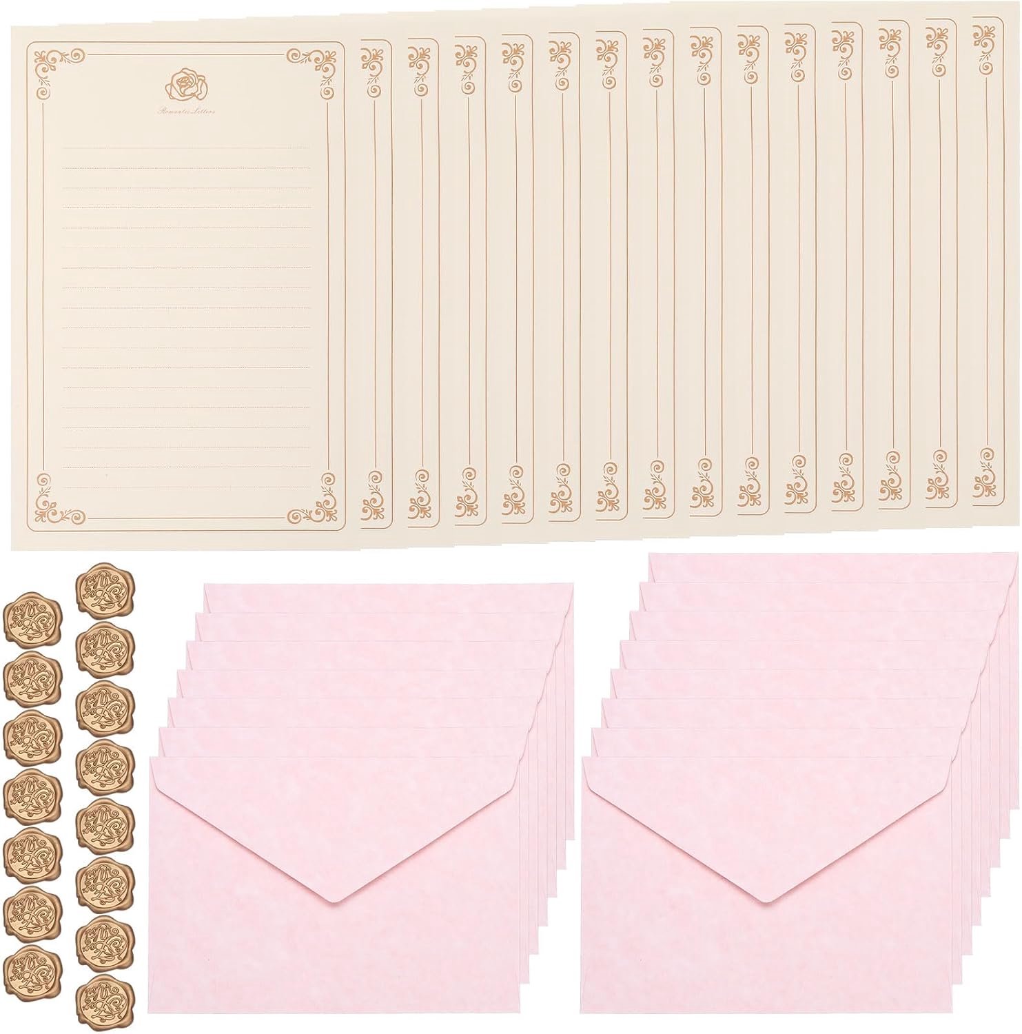 Enveloppen 10 x 15 cm - roze perkament - 15-pack met A5-papier en zegelwas - ideaal voor kantoorbrieven - ServiceTopper