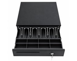 Kymmi Kassalade - Geldlade - 5 biljetvakken - 8 Muntvakken - 3 Slotstanden - RJ11-aansluiting - 42,5x40,5x10cm - Zwart