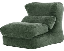 Zitzakstoel met rugleuning - fauteuil en ligstoel - schuimvulling - zachte meubelstof - 90 x 118 x 86 cm - voor woonkamer en slaapkamer Groen