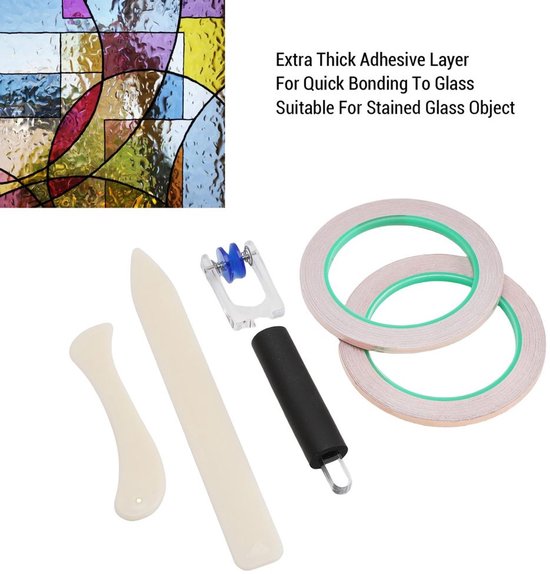 Koperfolietape 5 Mm - 2 Rollen - Inclusief Accessoires - Sterke Hechting - Voor Glas-in-lood Ambachten - Eenvoudig Aan Te Brengen - Glas-in-lood Tape — afbeelding 4