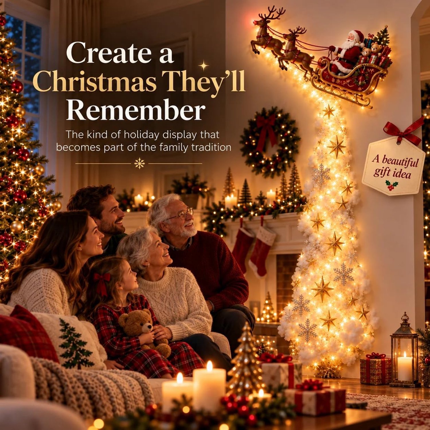 Kerst Led Wandlamp - Lichtende Wanddecoratie - Kerst Lichtgordijn - Op Batterijen - Verlichte Acryl kerstdecoratie - Christmas Magic Trail - Zelfklevend - Sfeerverlichting Voor Muren, Deuren, Ramen en Balkons – foto 6