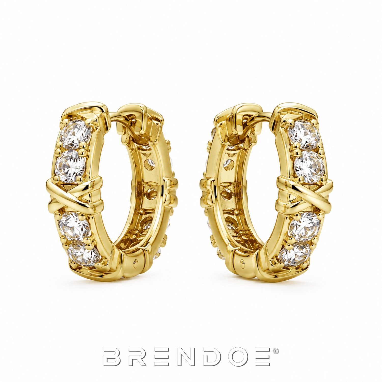 Brendoe Goudkleurige Oorringen Dames – Geometrisch Design met Zirkonia – Elegante Statement Oorbellen