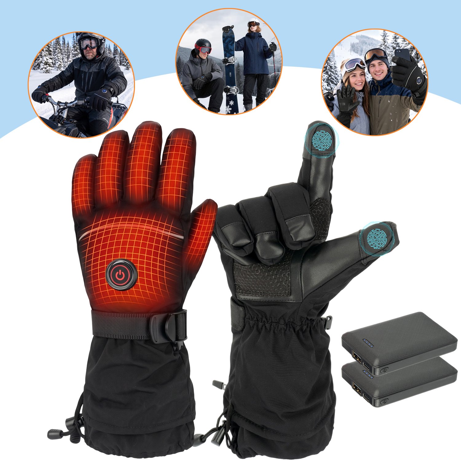 Verwarmde Handschoenen Voor Dames En Heren Wind- En Waterdichte Handschoenen 3 Warmtestanden & Touchscreen Zwart