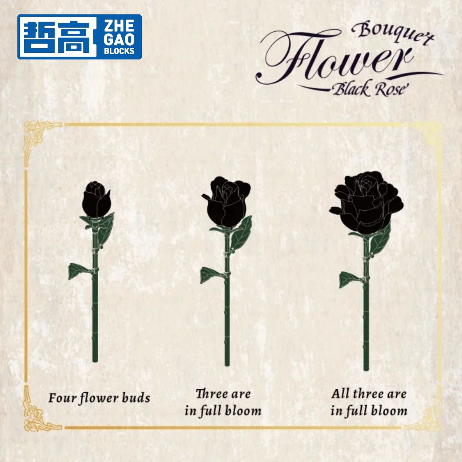 Zhe Gao 11157 Zwarte Rozen Bloemen Boeket bouwset | Botanical Flowers 2026 modelbouw | Classic Creator bonsai speelgoed bouwpakketten voor volwassenen & kinderen | Kunstbloemen niet geschikt voor lego | bouwdoos met 443 bouwstenen — afbeelding 3